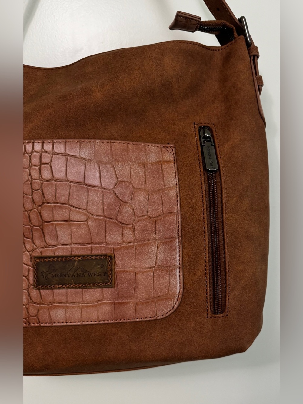Montana West Brown Croc Print Concealed Carry Hobo Shoulder Bag - Picture 12 of 16